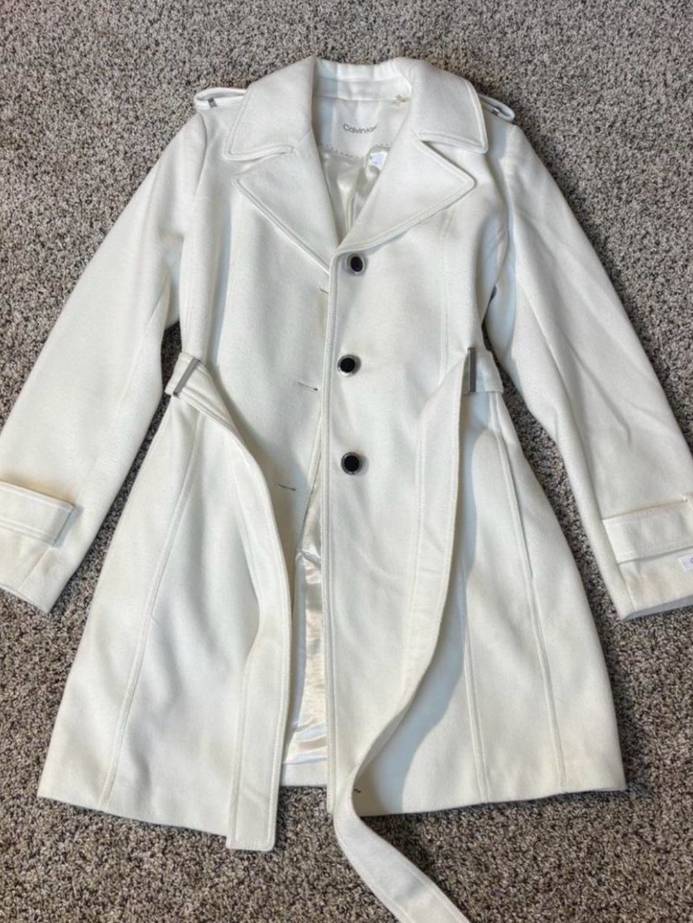Calvin Klein White Belted Trench Coat Size M - Picture 3 of 6